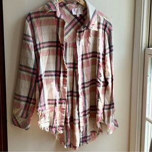 Plaid Women’s Flannel Style Shirt in Pink and Cream